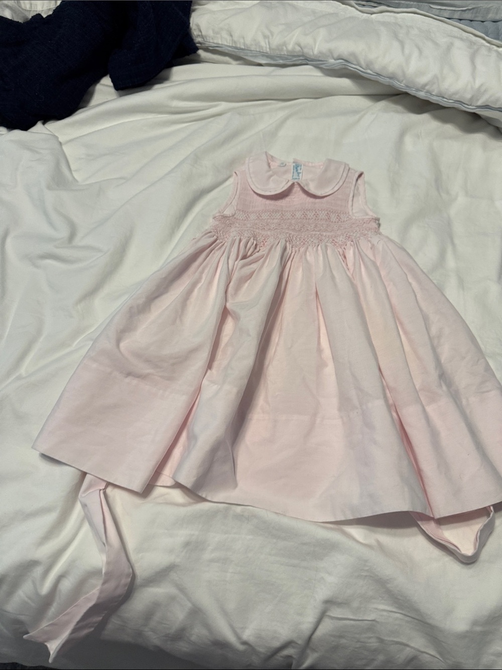 Classic Pink Peter Pan Collar Smocked Dress for Girls
